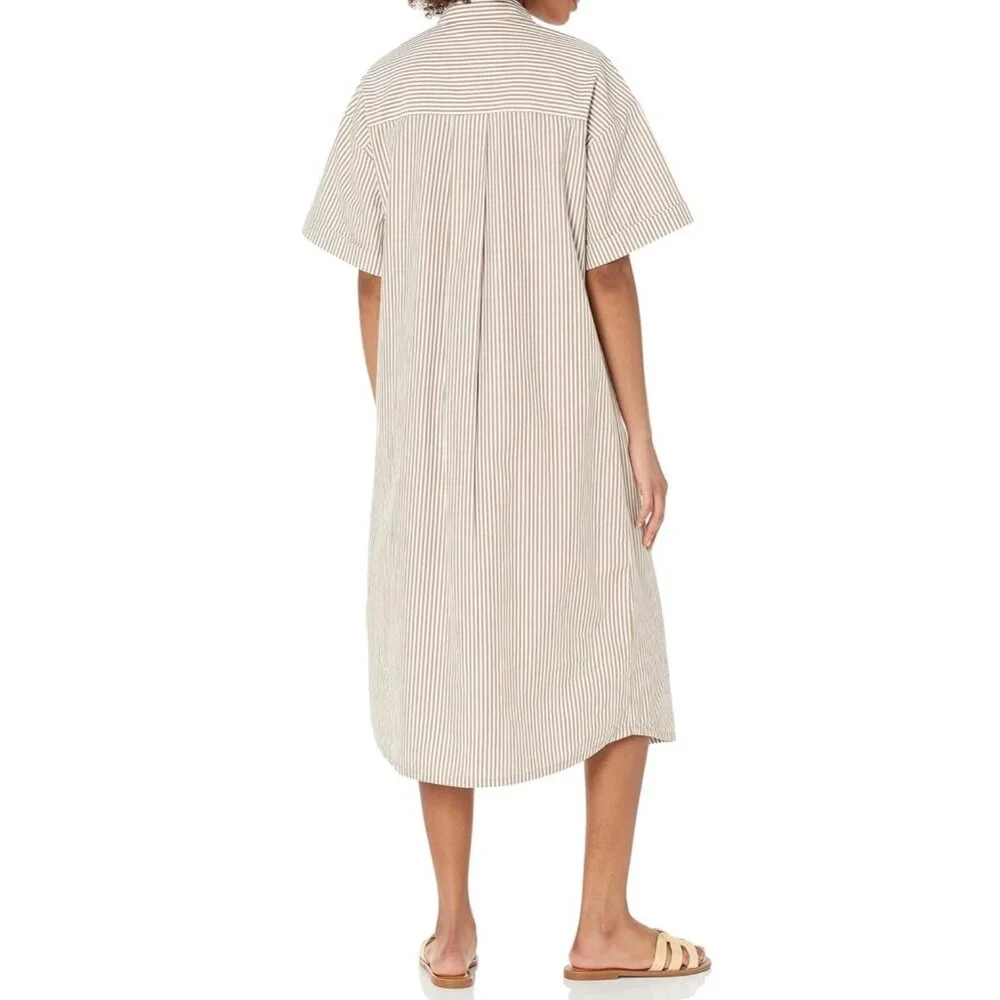 The Drop Womens Striped Button-Down Midi Shirt Dress Beige/White All-Season - Picture 2 of 4